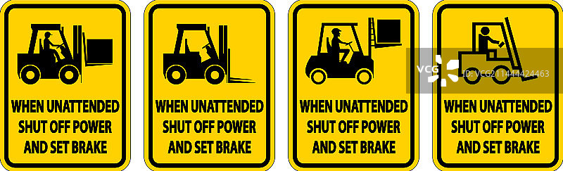 白色背景上的断电和制动标签标志图片素材