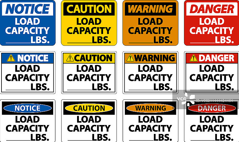 白色背景上的注意负载能力标签标志图片素材