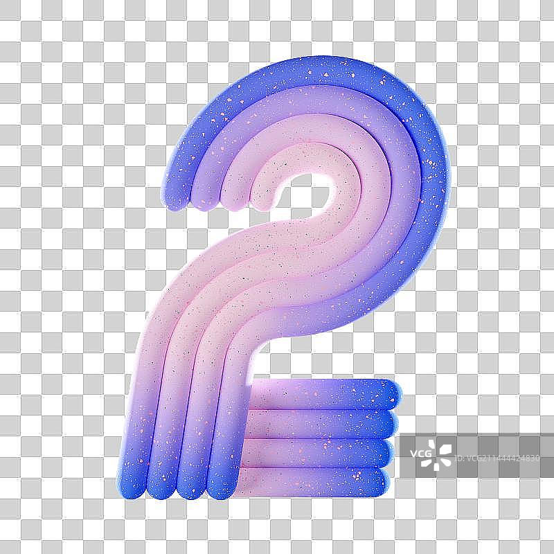 3D渐变色立体抽象造型数字2插画图片素材