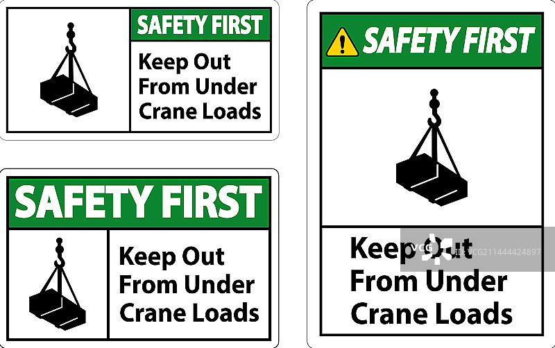 “安全第一，起重机下严禁站人”标志图片素材