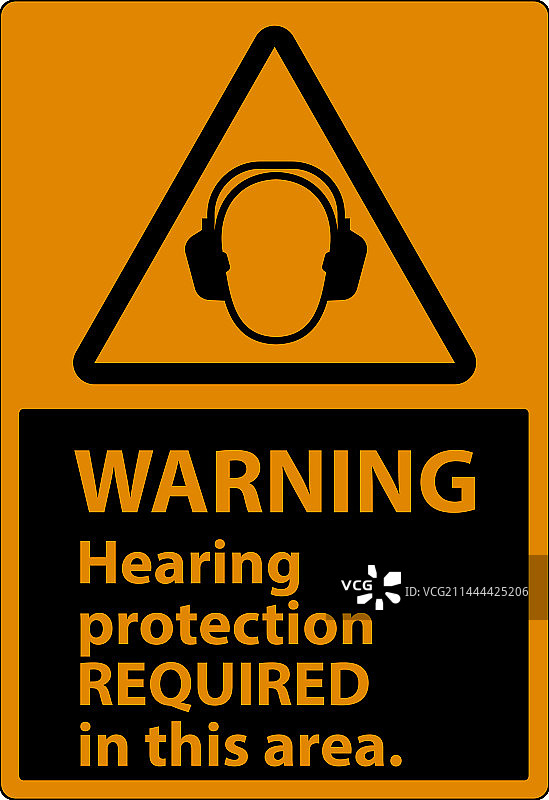 白色背景上需要听力保护的警告标志图片素材
