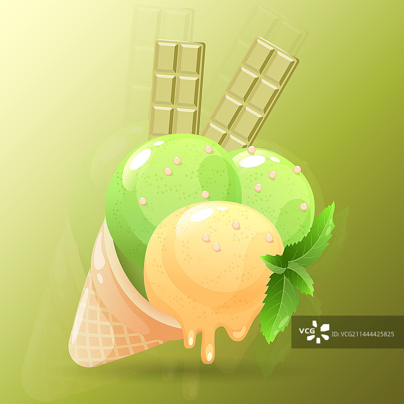 蛋卷冰淇淋中的三个冰淇淋球图片素材