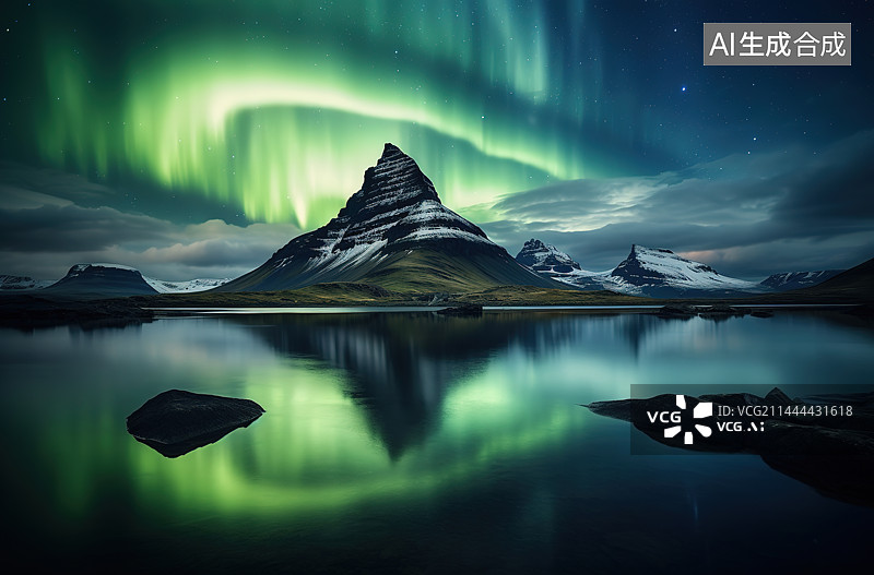 【AI数字艺术】极光下的雪山图片素材