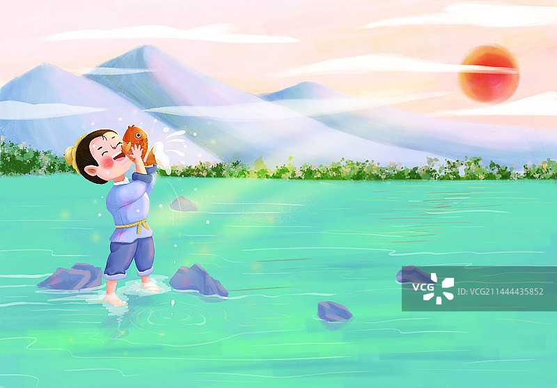 孩子在大自然中享受夏日图片素材