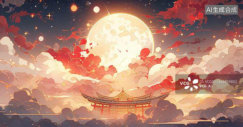 【AI数字艺术】嫦娥奔月中秋节插画，月宫仙女嫦娥图片素材