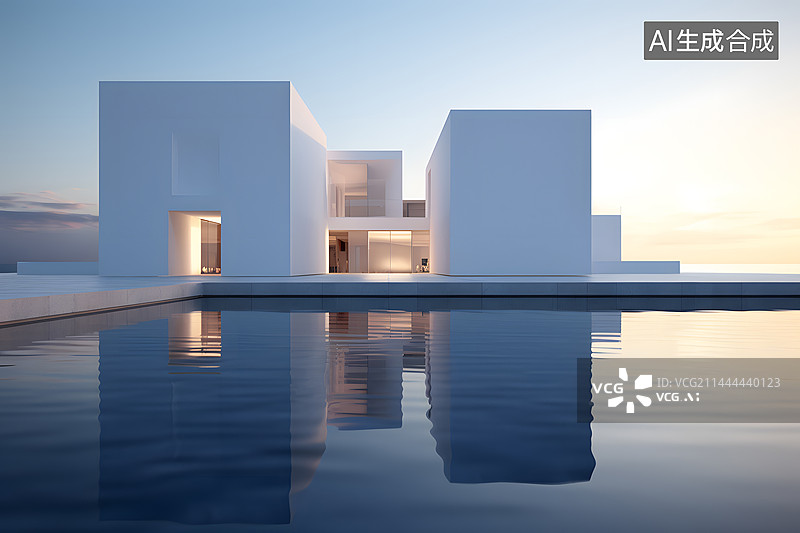 【AI数字艺术】现代简约风格别墅建筑图片素材
