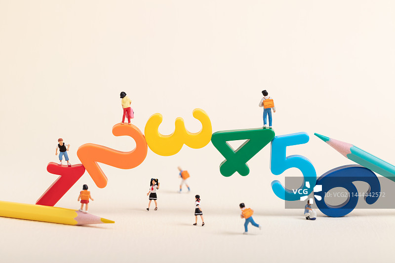 微缩创意数字1-6年级与小学生图片素材