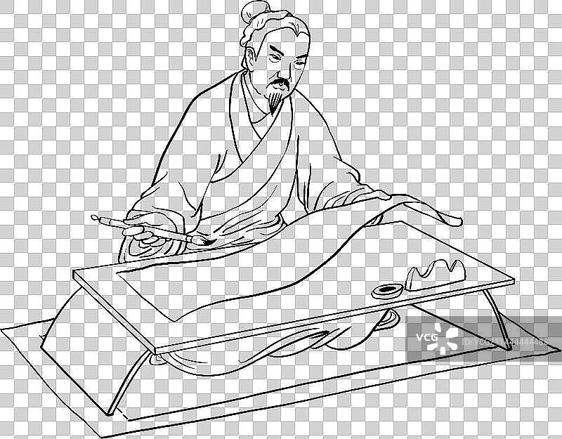古代读书人端坐书桌前奋笔疾书的样子人物元素图片素材