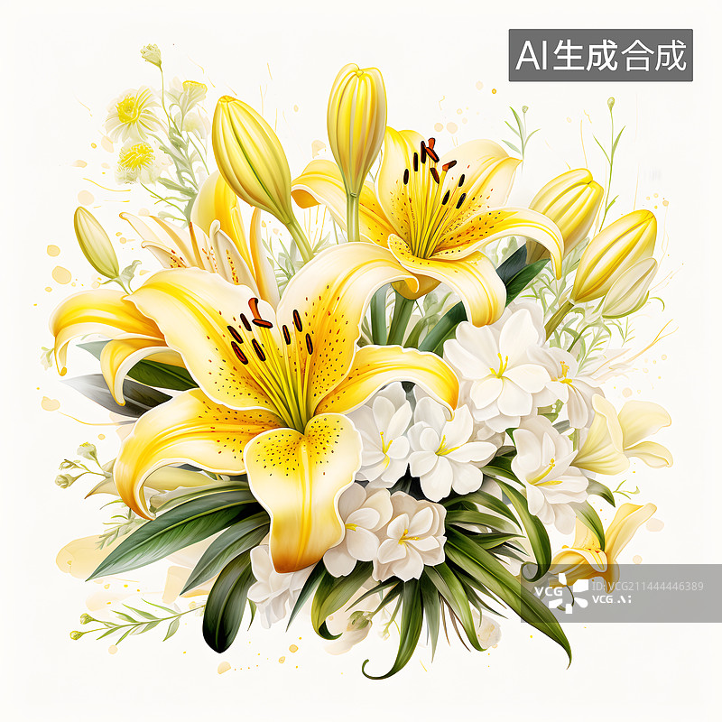 【AI数字艺术】AIGC：百合花束 鲜花 花簇 植物 节日 庆祝 装饰图片素材