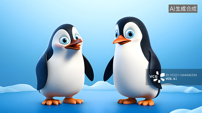 【AI数字艺术】AIGC:两只可爱的小企鹅 3D图片素材