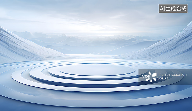 【AI数字艺术】蓝色冷调雪山电商展示平台背景图片素材