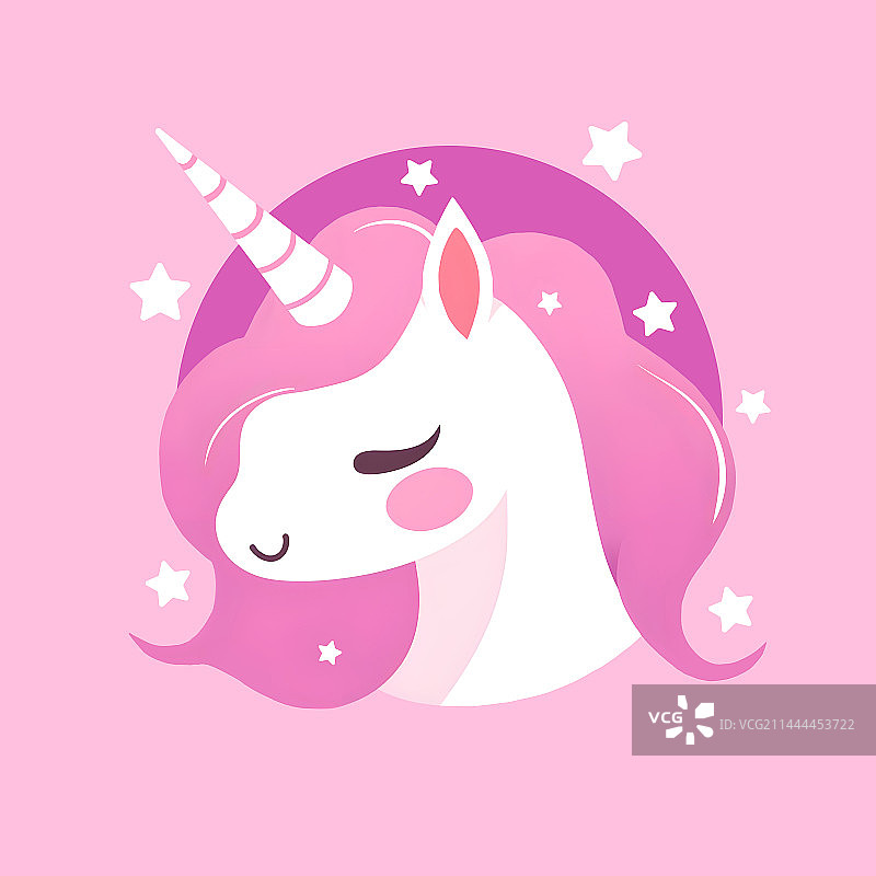 卡通粉色卷发独角兽头像图片素材