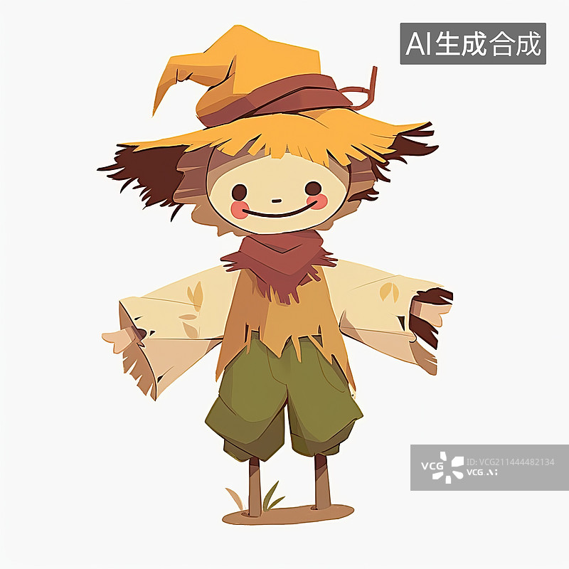 【AI数字艺术】稻草人插画，多彩的秋天主题,立秋节气图片素材