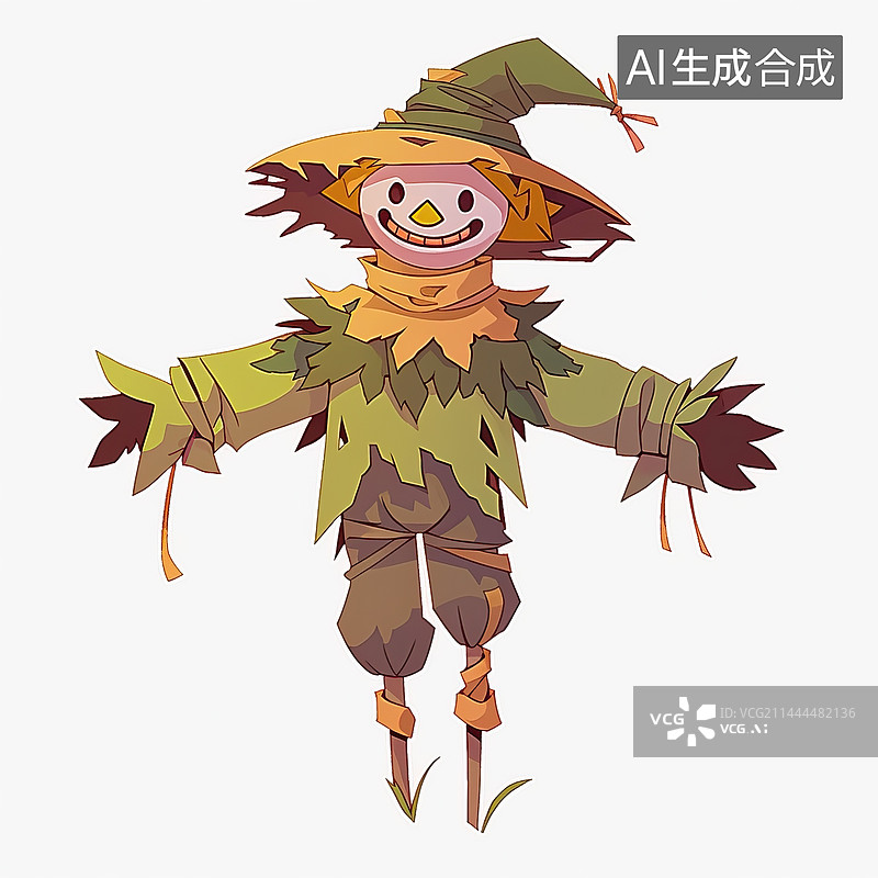 【AI数字艺术】稻草人插画，多彩的秋天主题,立秋节气图片素材