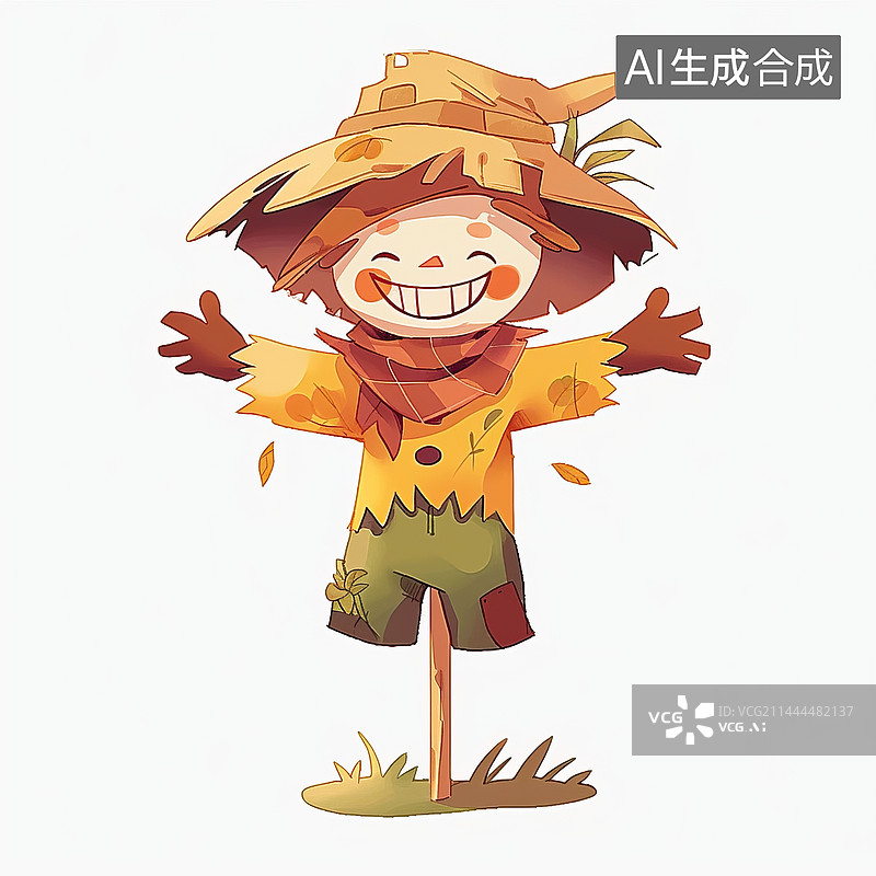 【AI数字艺术】稻草人插画，多彩的秋天主题,立秋节气图片素材