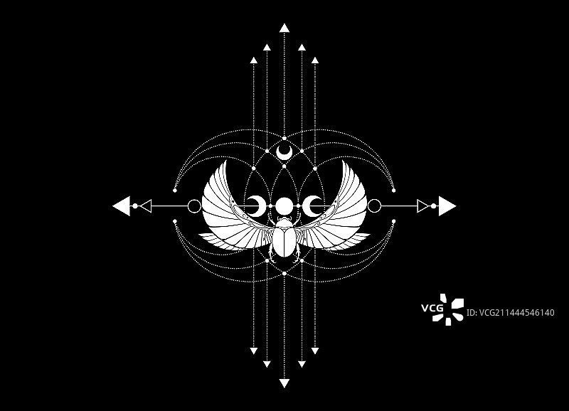 带翅膀的甲虫和神圣几何神秘圣甲虫图片素材