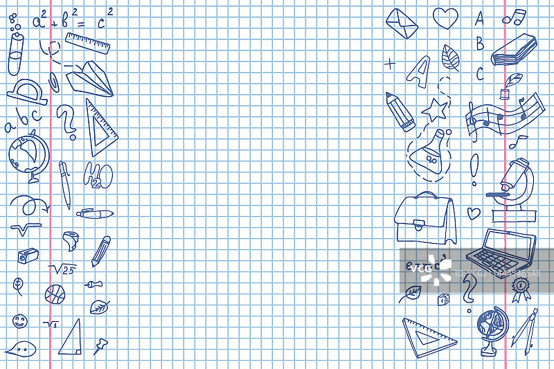笔记本页面背景上的校园涂鸦图片素材