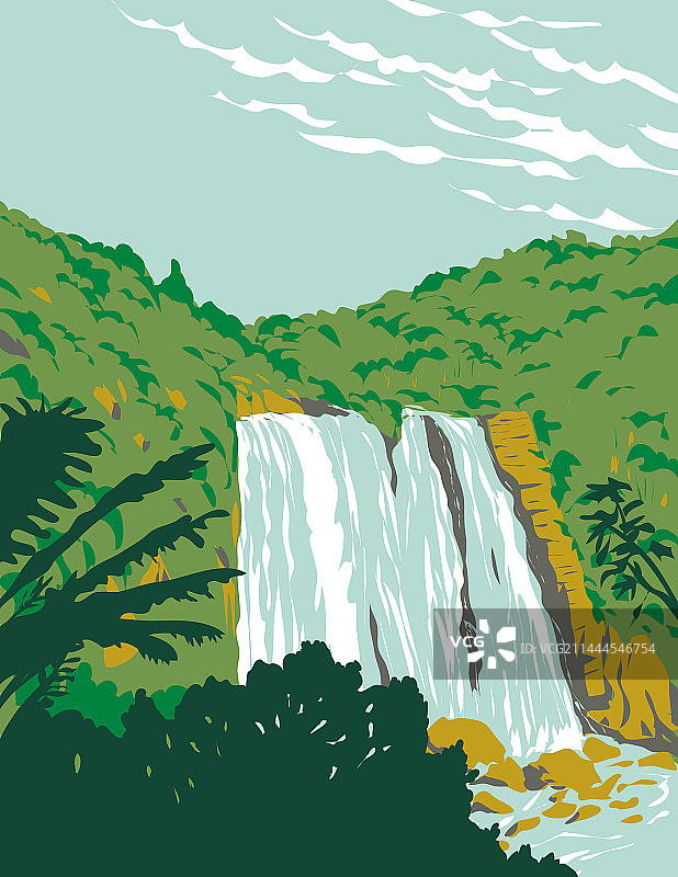 怀托摩北部岛屿附近的马罗科帕瀑布图片素材