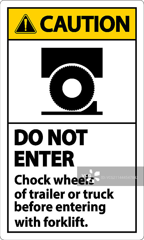 白色背景上的拖车车轮止动块警告标志图片素材