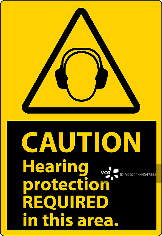 白色背景上的注意听力保护标志图片素材