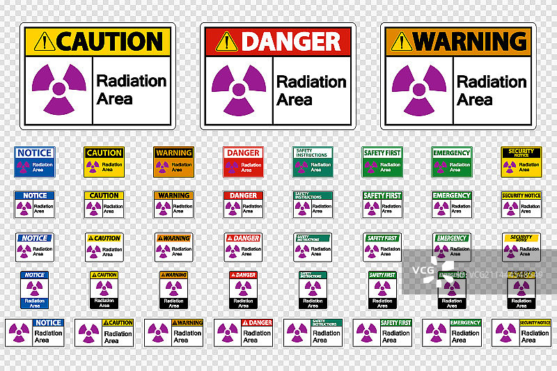 透明背景上的辐射区域标志符号套装图片素材