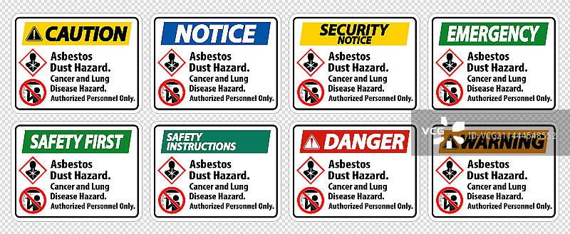 石棉粉尘危害癌症和肺部安全标签图片素材