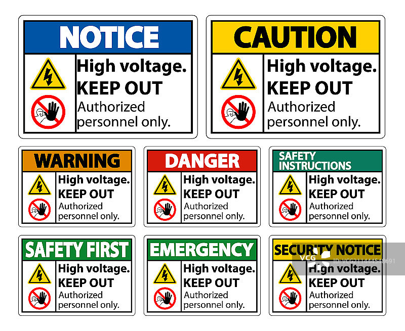 高压止步标志，白色隔离图片素材