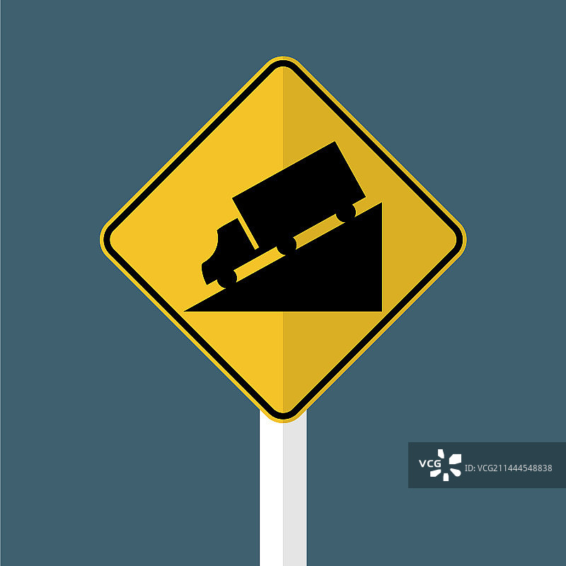 卡车下坡警告标志图片素材
