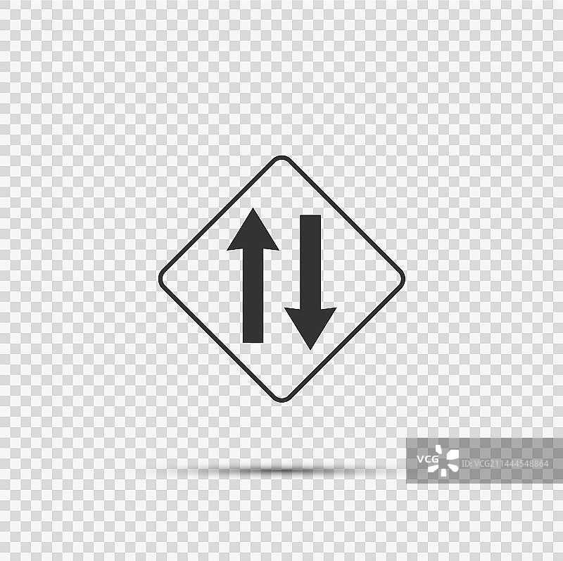 前方双向交通标志（透明背景）图片素材