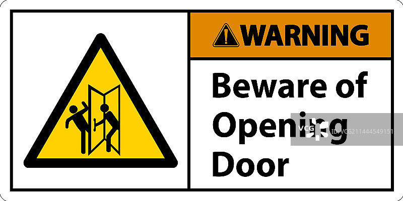 白色背景上的小心开门标志图片素材