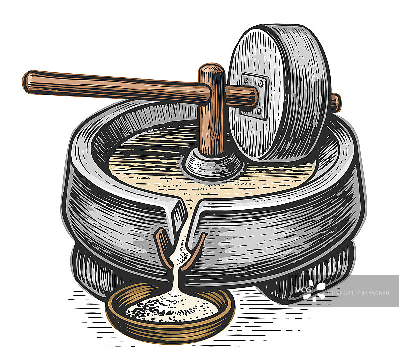 手动旧磨石碾磨设备图片素材