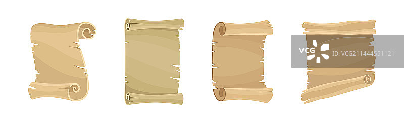 老旧的纸莎草卷轴或弯曲的手稿图片素材