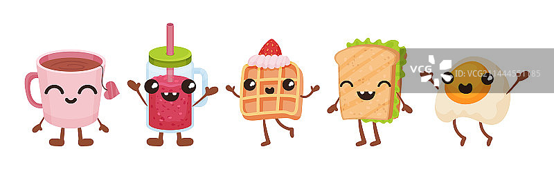 带有微笑表情的可爱早餐食品图片素材