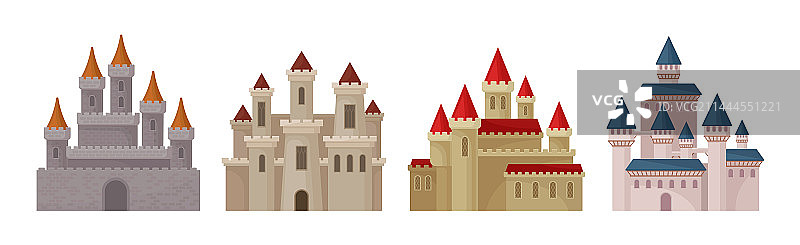 带石墙和高塔的彩色中世纪城堡图片素材