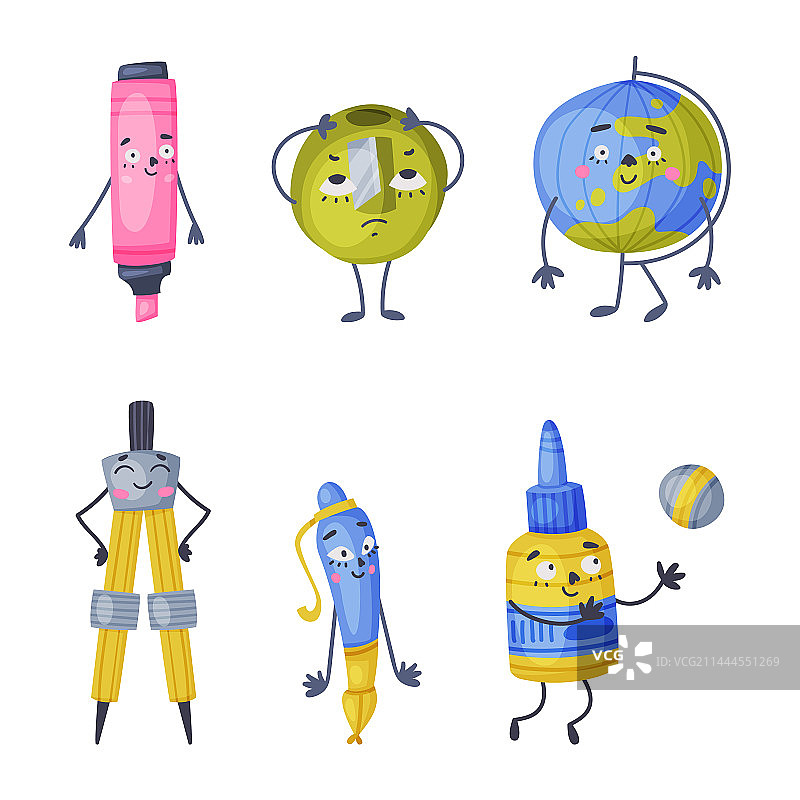拟人化的趣味学校和办公用品角色图片素材