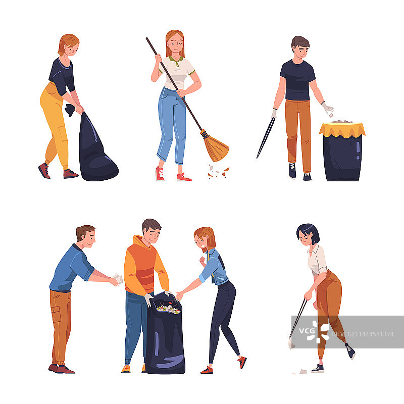 男人和女人收集袋子里的垃圾图片素材