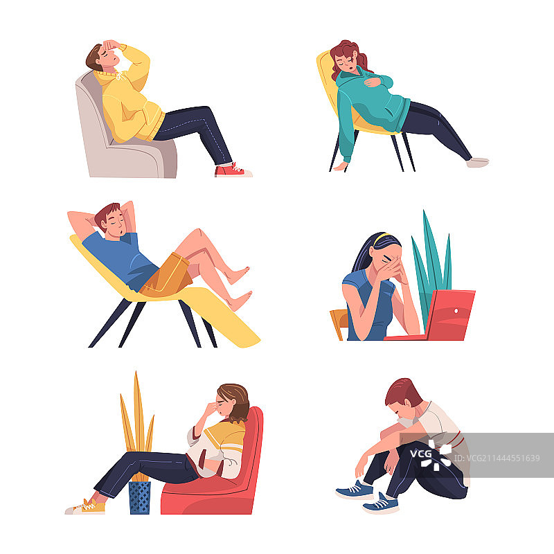 疲惫的年轻男人和女人图片素材