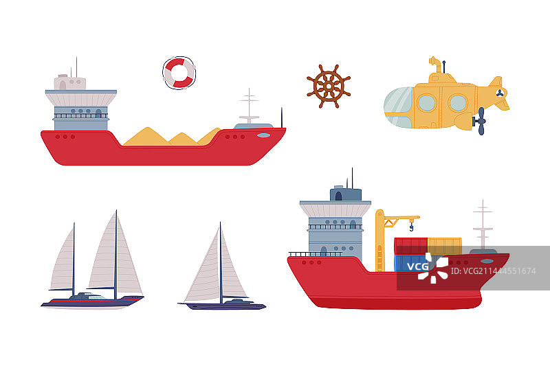 驳船、游艇、潜艇和方向盘图片素材