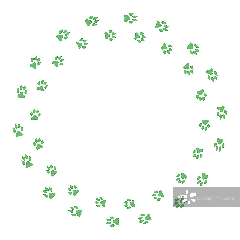 白色背景上的狗爪印圆形相框图片素材