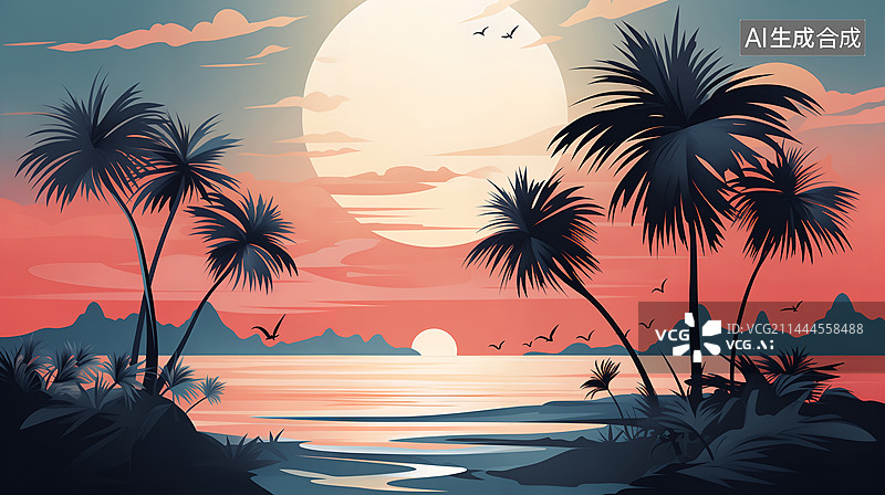 【AI数字艺术】热带山川河流树木背景图片素材