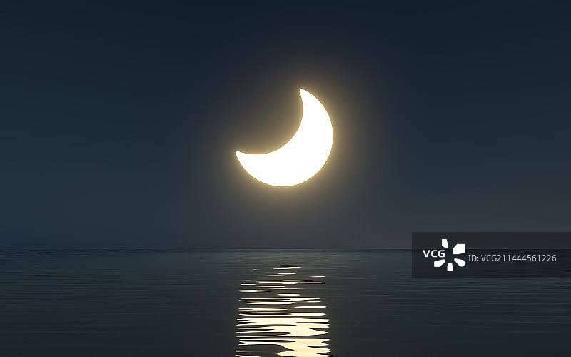 3d图形水面夜晚月亮场景图片素材