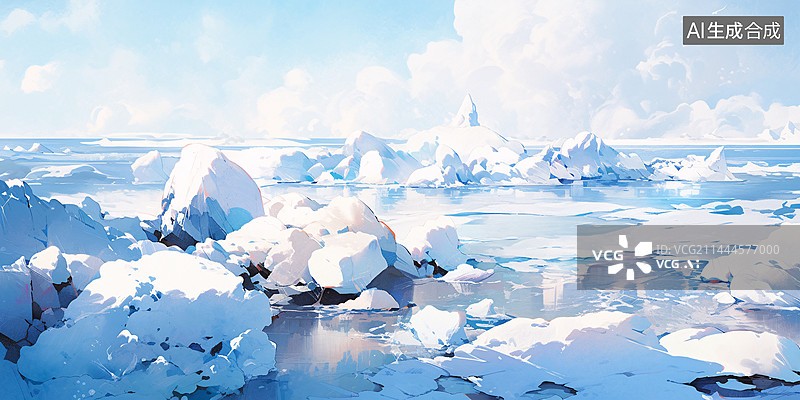 【AI数字艺术】冰川冰山极地水彩插画图片素材