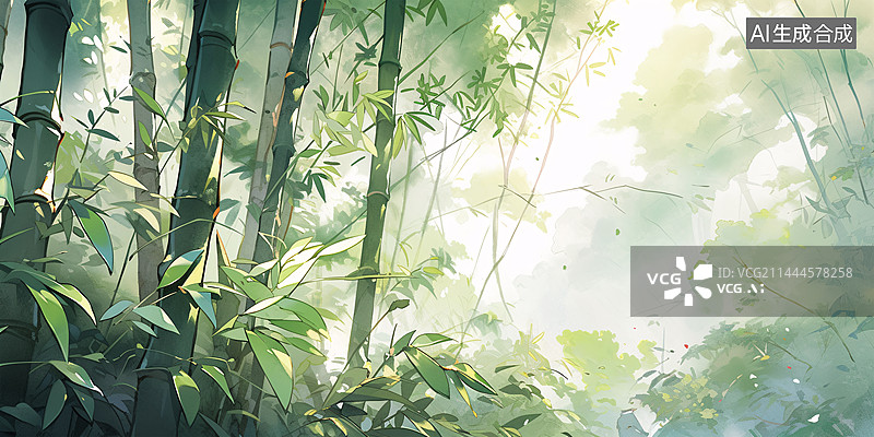 【AI数字艺术】幽静竹林意境水墨风格古风插画图片素材