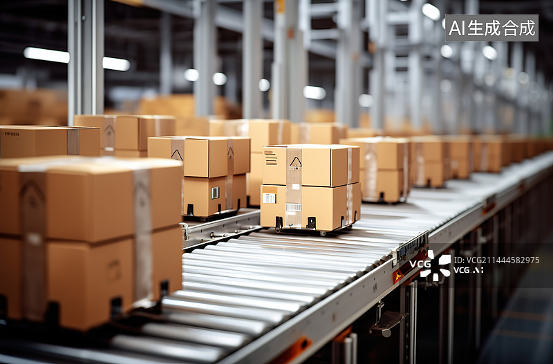 【AI数字艺术】仓库里的纸板箱图片素材