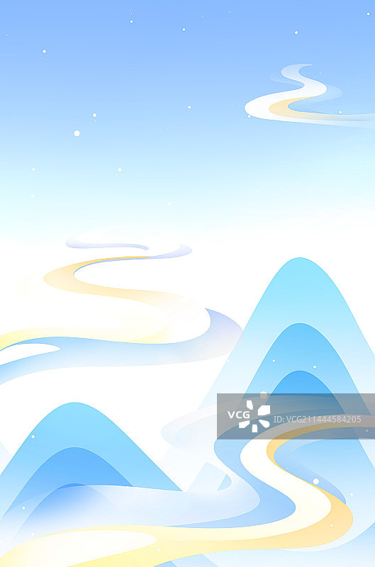 蓝色扁平渐变山与云插画背景图片素材