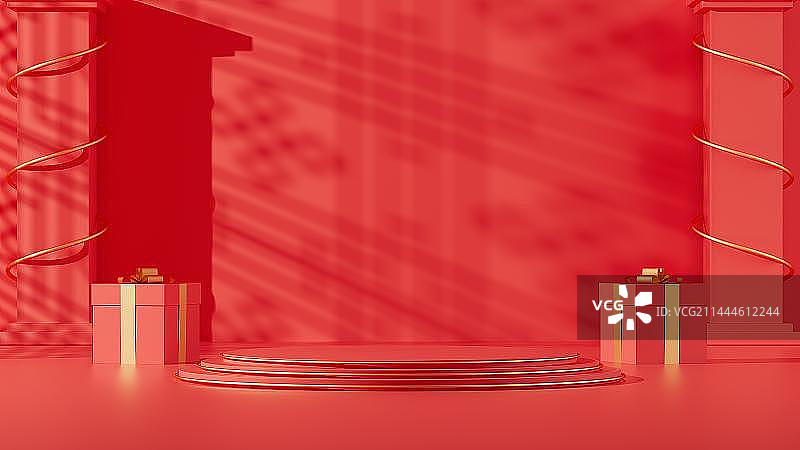 红色背景下的展台图片素材