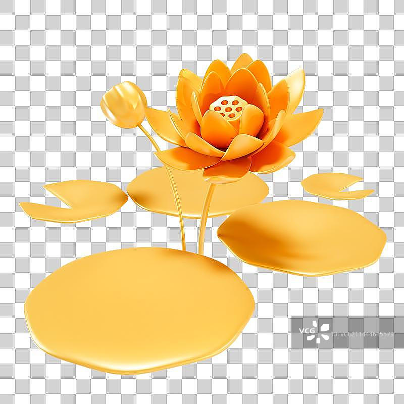 3D立体金色荷花元素图片素材