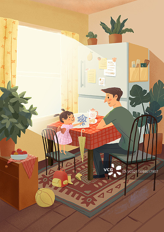 晴天在家的父女图片素材