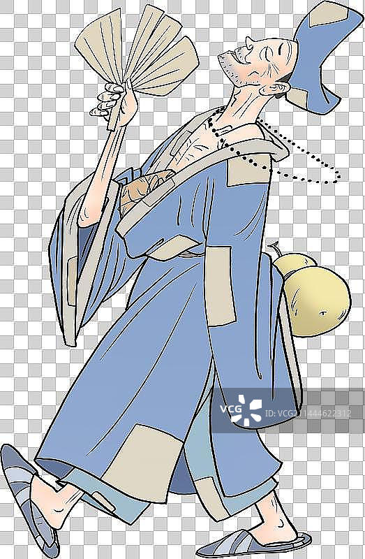 开怀大笑的济公怀揣狗肉昂头挺胸走路人物元素图片素材