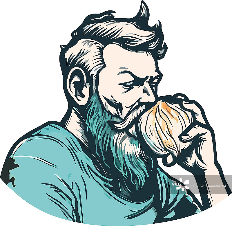 男人手持美食，面带微笑图片素材